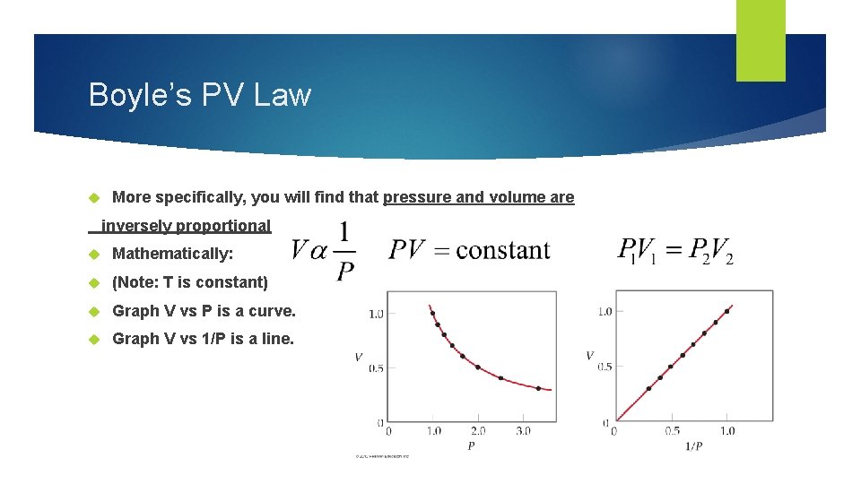 Boyle’s PV Law More specifically, you will find that pressure and volume are inversely