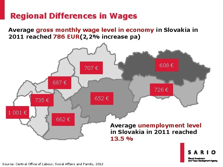 Regional Differences in Wages Average gross monthly wage level in economy in Slovakia in