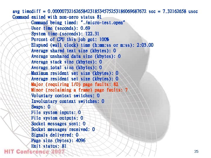 avg timediff = 0. 0000073216265842318534575253186069687672 sec = 7. 32162658 usec Command exited with non-zero