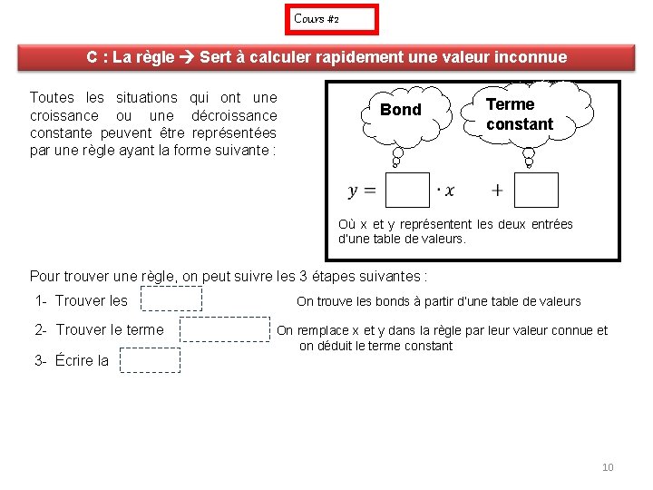 Cours #2 C : La règle Sert à calculer rapidement une valeur inconnue Toutes