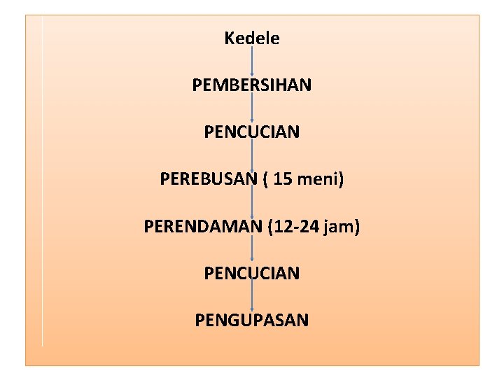 Kedele PEMBERSIHAN PENCUCIAN PEREBUSAN ( 15 meni) PERENDAMAN (12 -24 jam) PENCUCIAN PENGUPASAN 