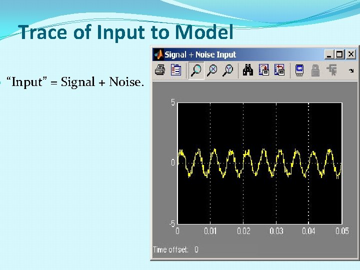 Trace of Input to Model “Input” = Signal + Noise. 