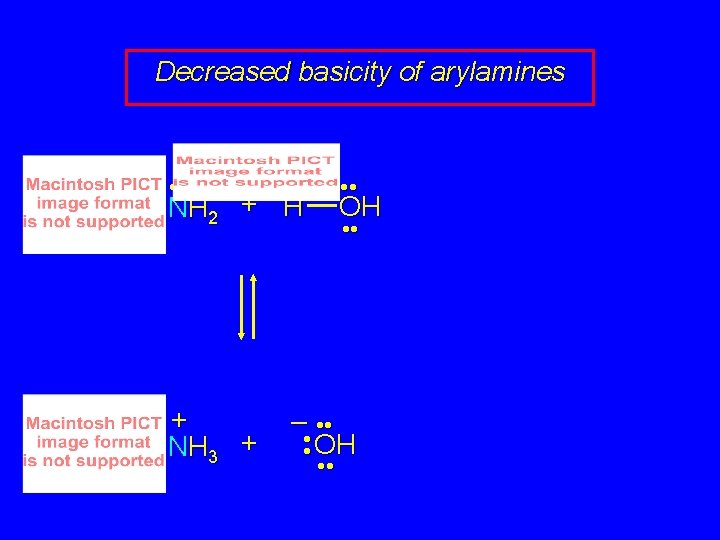 Decreased basicity of arylamines • • NH 2 + H + NH 3 +