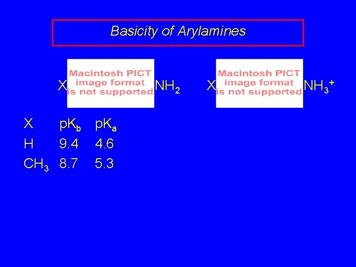 Basicity of Arylamines X X H CH 3 p. Kb 9. 4 8. 7