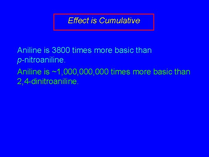Effect is Cumulative Aniline is 3800 times more basic than p-nitroaniline. Aniline is ~1,