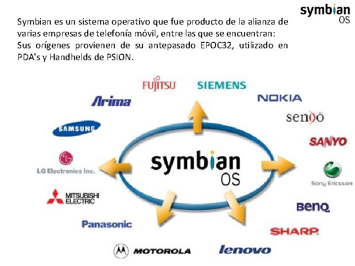 Symbian es un sistema operativo que fue producto de la alianza de varias empresas