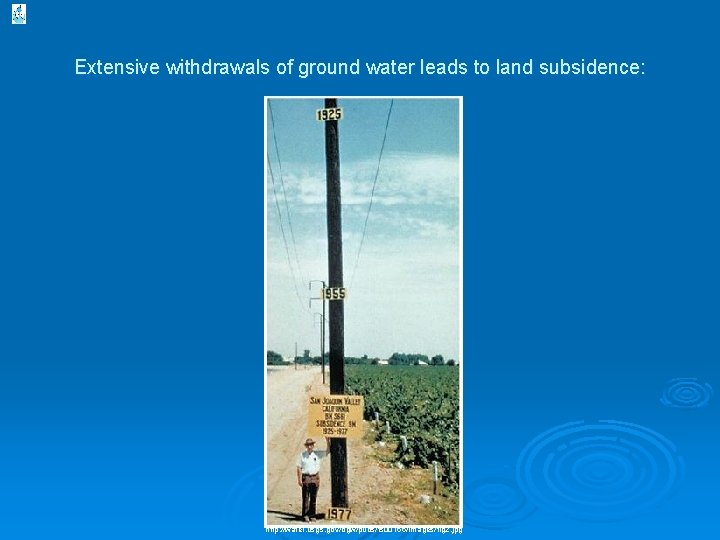 Extensive withdrawals of ground water leads to land subsidence: http: //water. usgs. gov/ogw/pubs/fs 00165/Images/fig