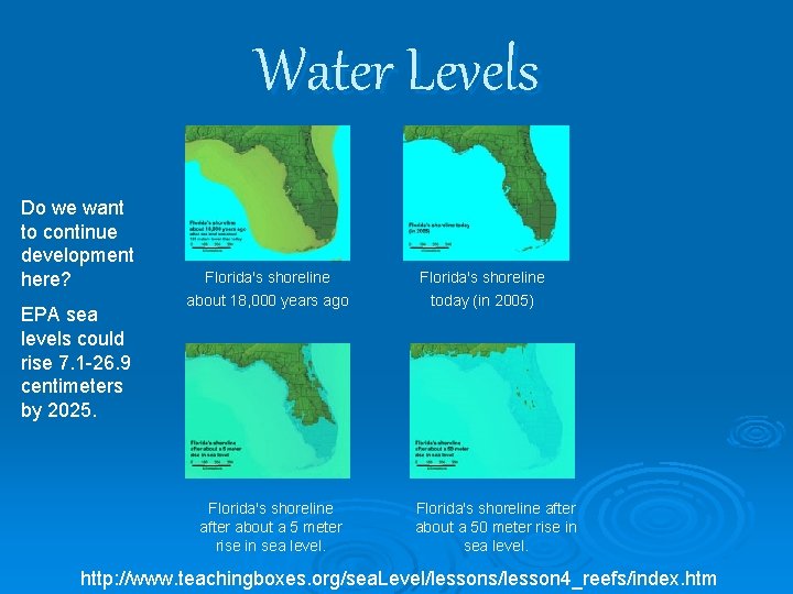 Water Levels Do we want to continue development here? EPA sea levels could rise
