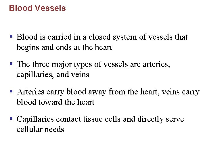 Blood Vessels § Blood is carried in a closed system of vessels that begins