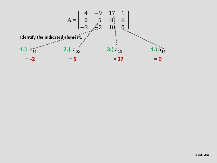  Identify the indicated element. 1. ) a 32 = -2 2. ) a