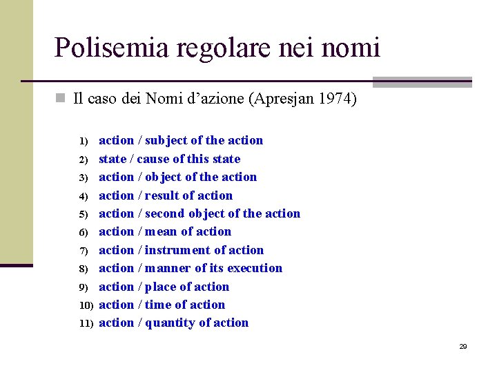 Polisemia regolare nei nomi n Il caso dei Nomi d’azione (Apresjan 1974) 1) 2)