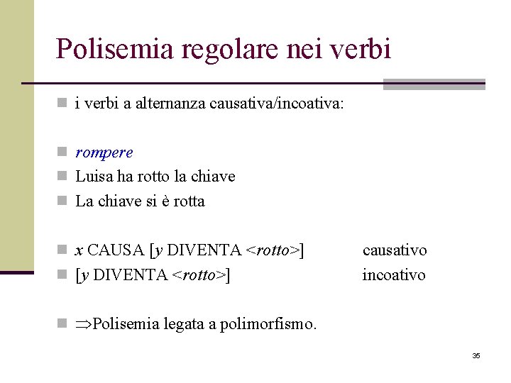 Polisemia regolare nei verbi n i verbi a alternanza causativa/incoativa: n rompere n Luisa