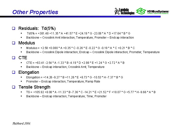 Other Properties q Residuals: Td(5%) § § Td 5% = +381. 48 +11. 35
