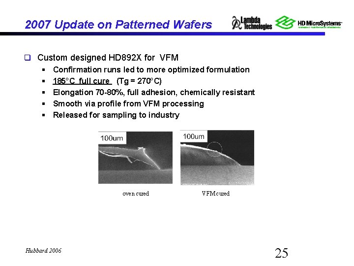 2007 Update on Patterned Wafers q Custom designed HD 892 X for VFM §