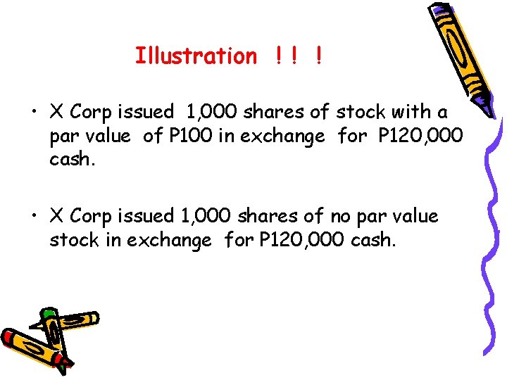 Illustration ! ! ! • X Corp issued 1, 000 shares of stock with