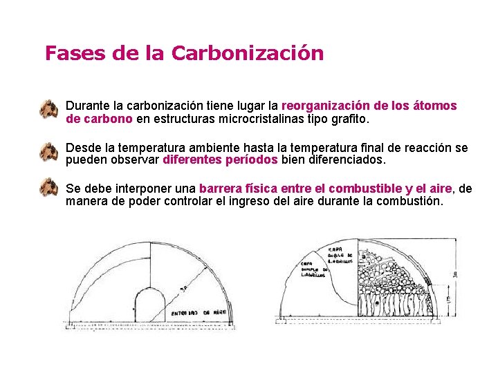 Fases de la Carbonización Durante la carbonización tiene lugar la reorganización de los átomos