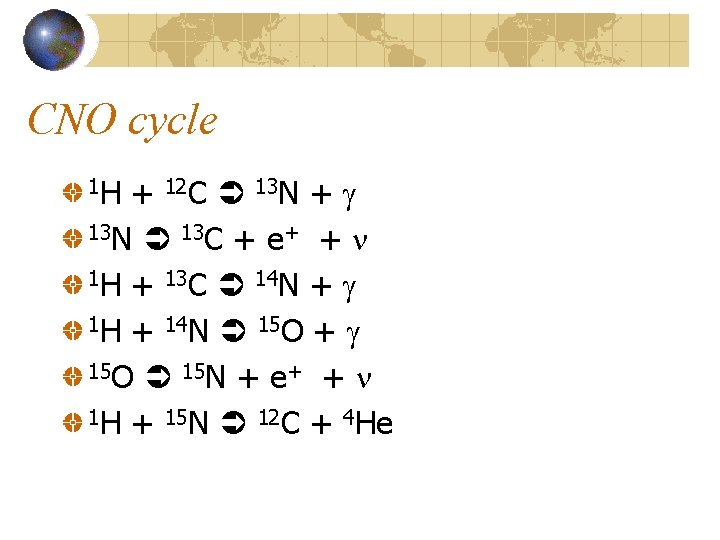 CNO cycle + 12 C 13 N + g 13 N 13 C +