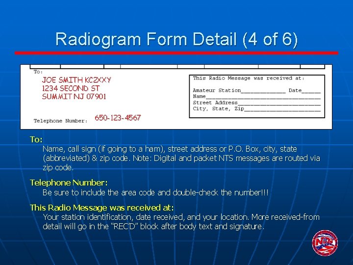 Radiogram Form Detail (4 of 6) JOE SMITH KC 2 XXY 1234 SECOND ST