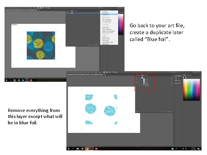 Go back to your art file, create a duplicate later called “Blue foil”. Remove