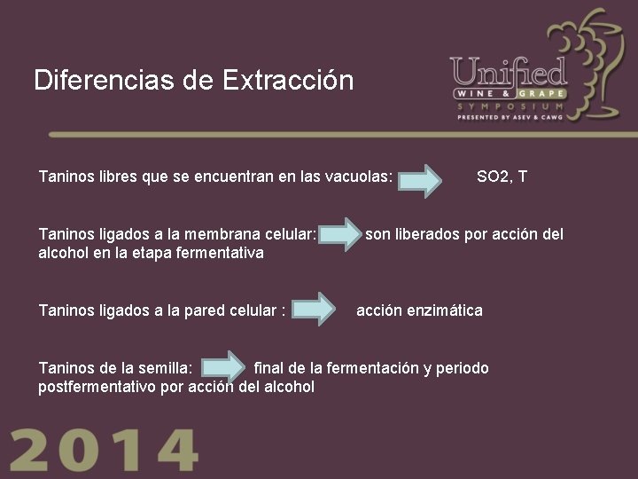 Diferencias de Extracción Taninos libres que se encuentran en las vacuolas: Taninos ligados a