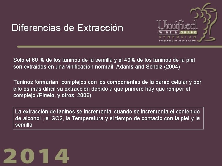 Diferencias de Extracción Solo el 60 % de los taninos de la semilla y