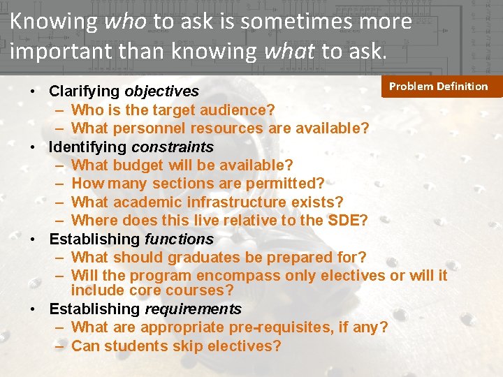 Knowing who to ask is sometimes more important than knowing what to ask. Problem Knowing who to ask is sometimes more important than knowing what to ask. Problem