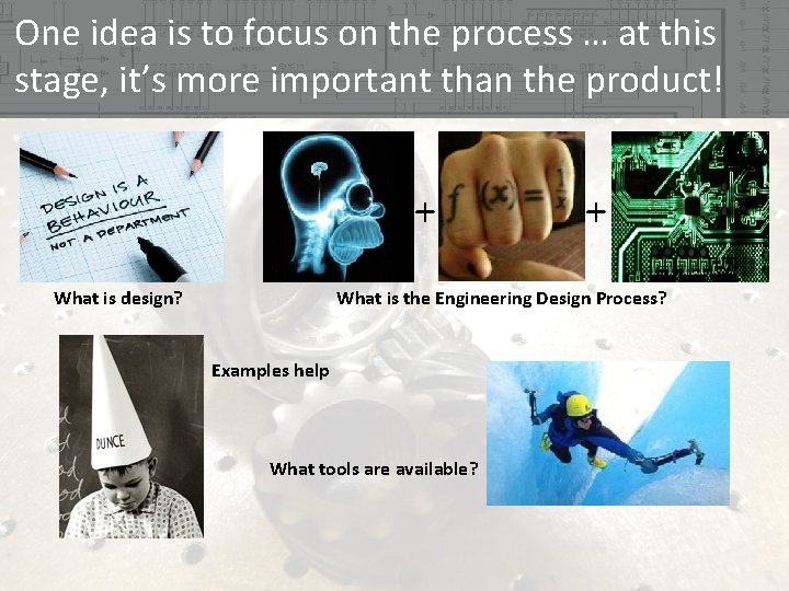 One idea is to focus on the process … at this stage, it’s more One idea is to focus on the process … at this stage, it’s more