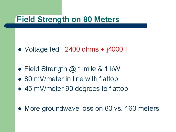Field Strength on 80 Meters l Voltage fed: 2400 ohms + j 4000 !