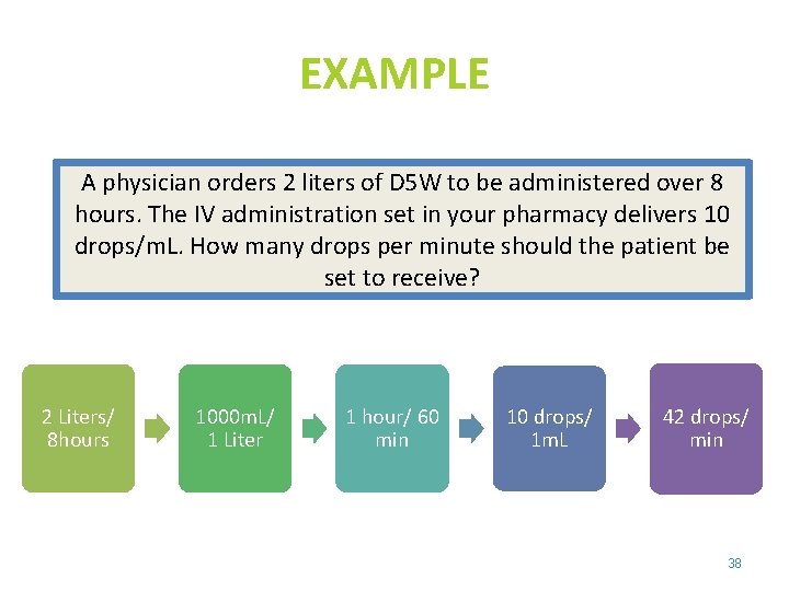 EXAMPLE A physician orders 2 liters of D 5 W to be administered over