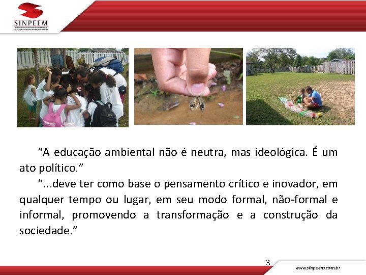 “A educação ambiental não é neutra, mas ideológica. É um ato político. ” “.