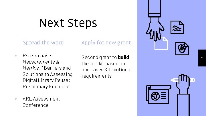 Next Steps Spread the word Apply for new grant ▹ Performance Measurements & Metrics,