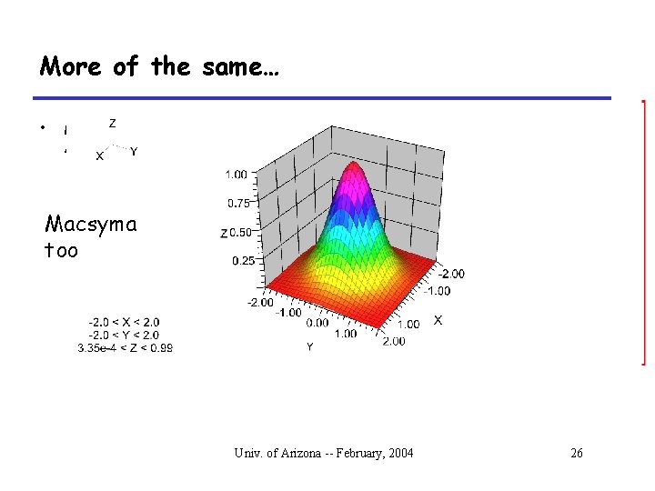 More of the same… • Mathematica + Ne. XT or Apple = graphics. Macsyma