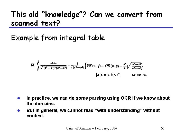 This old “knowledge”? Can we convert from scanned text? Example from integral table l