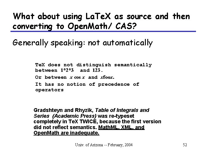 What about using La. Te. X as source and then converting to Open. Math/