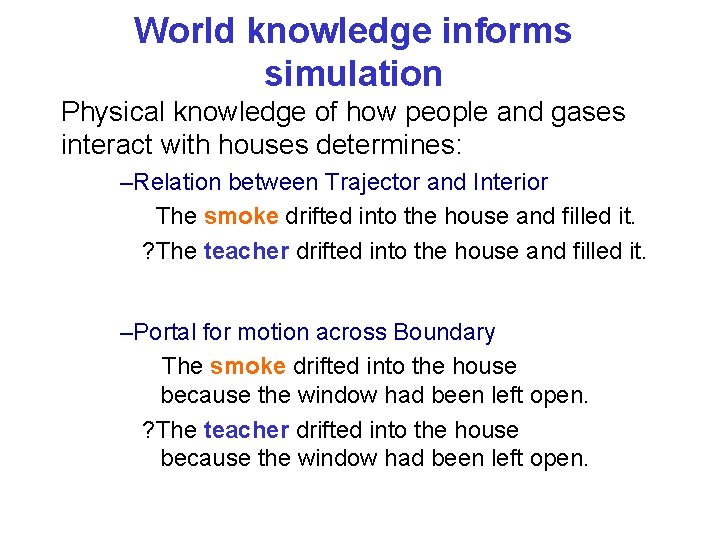 World knowledge informs simulation Physical knowledge of how people and gases interact with houses