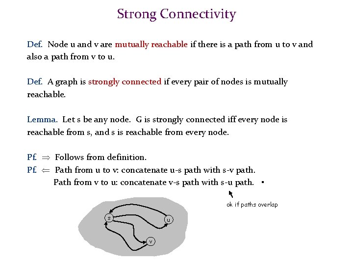 Strong Connectivity Def. Node u and v are mutually reachable if there is a