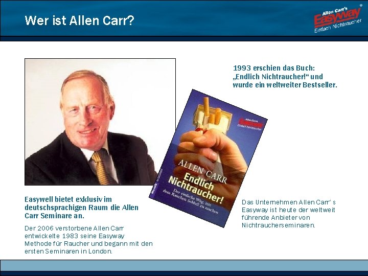 Wer ist Allen Carr? 1993 erschien das Buch: „Endlich Nichtraucher!“ und wurde ein weltweiter