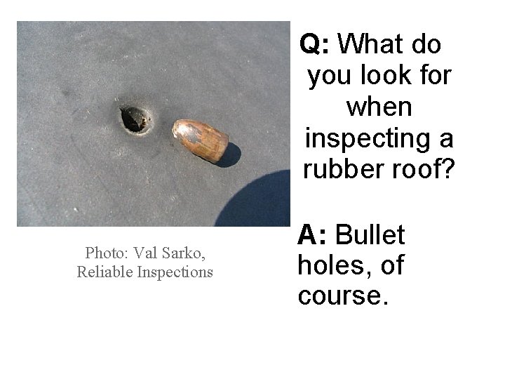 Q: What do you look for when inspecting a rubber roof? Photo: Val Sarko,