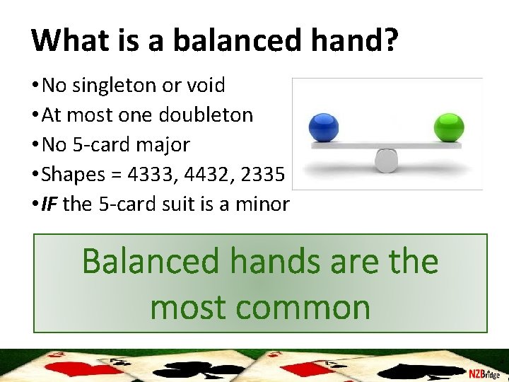 What is a balanced hand? • No singleton or void • At most one