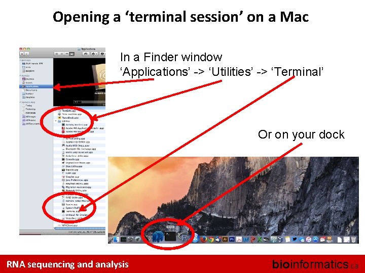 Opening a ‘terminal session’ on a Mac In a Finder window ‘Applications’ -> ‘Utilities’