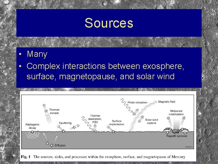 Sources • Many • Complex interactions between exosphere, surface, magnetopause, and solar wind 