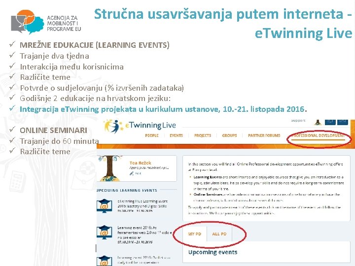 ü ü ü ü Stručna usavršavanja putem interneta - e. Twinning Live MREŽNE EDUKACIJE