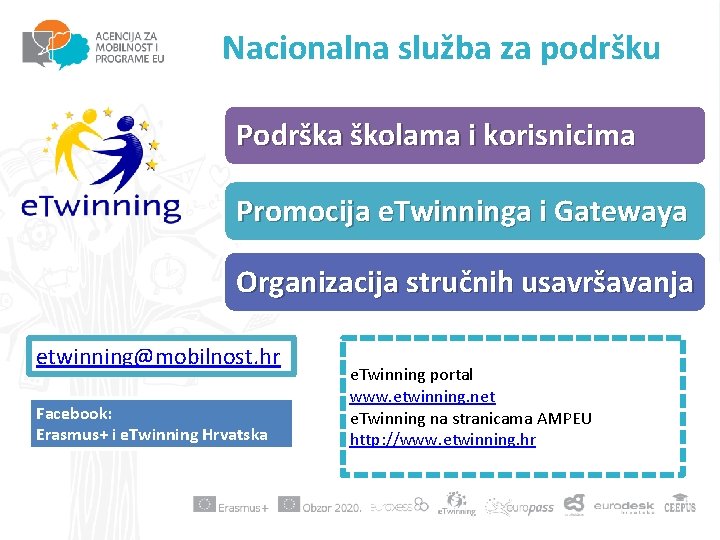 Nacionalna služba za podršku Podrška školama i korisnicima Promocija e. Twinninga i Gatewaya Organizacija