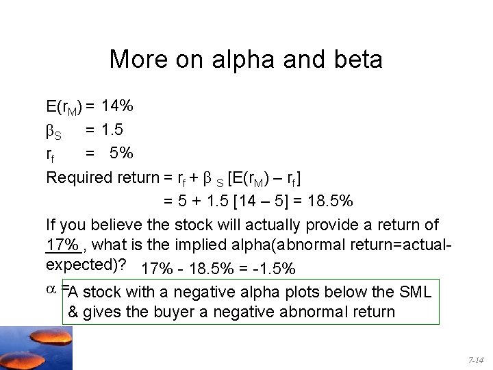 More on alpha and beta E(r. M) = 14% βS = 1. 5 rf