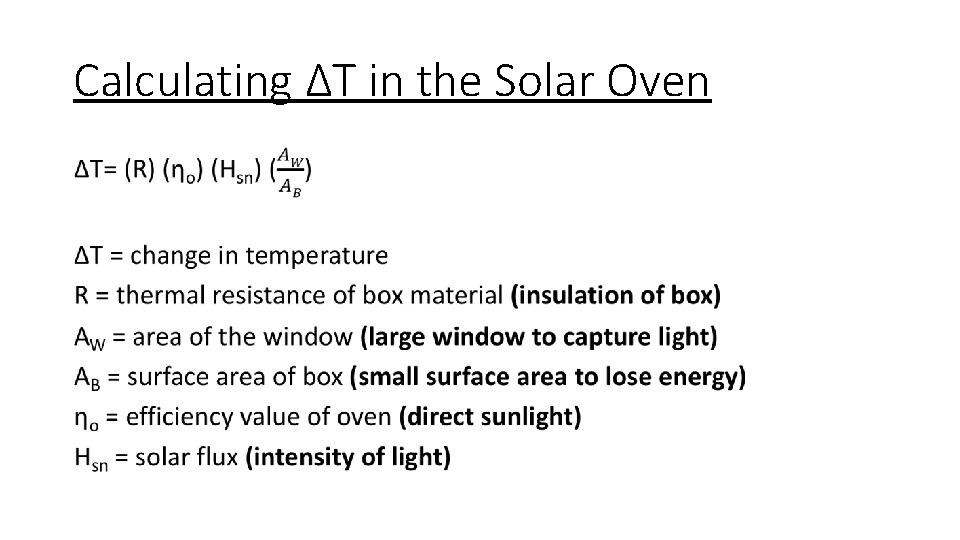 Calculating ΔT in the Solar Oven • 