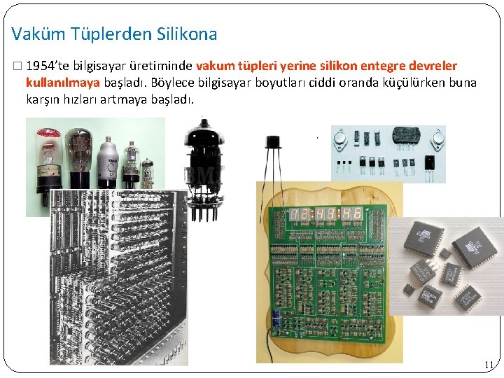 Vaküm Tüplerden Silikona � 1954’te bilgisayar üretiminde vakum tüpleri yerine silikon entegre devreler kullanılmaya