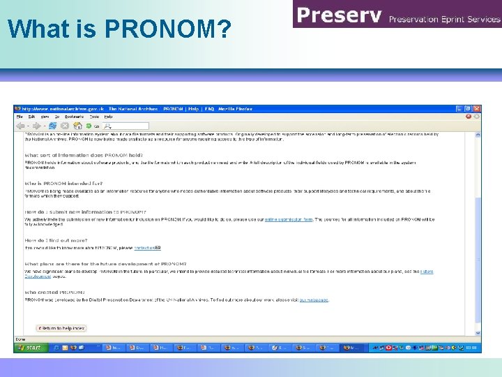 What is PRONOM? 