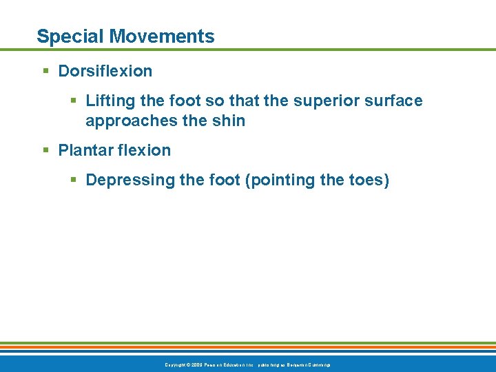 Special Movements § Dorsiflexion § Lifting the foot so that the superior surface approaches