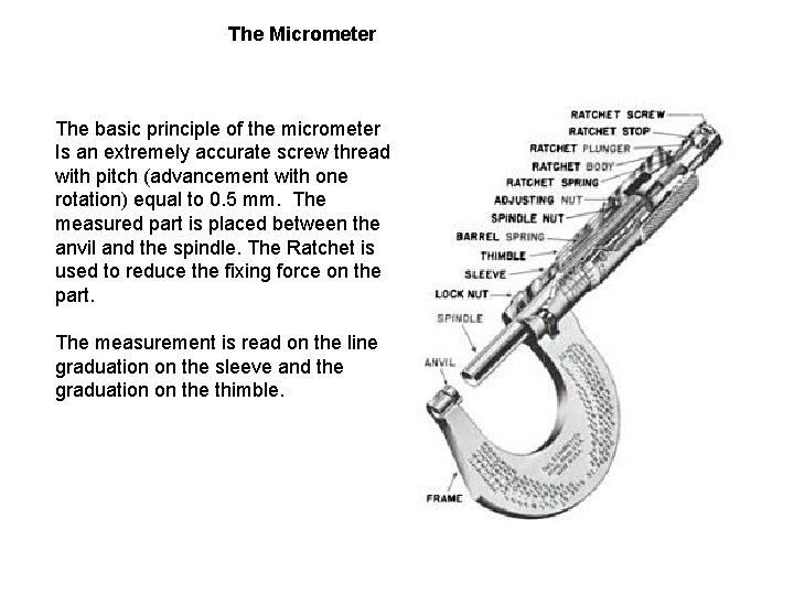 The Micrometer The basic principle of the micrometer Is an extremely accurate screw thread