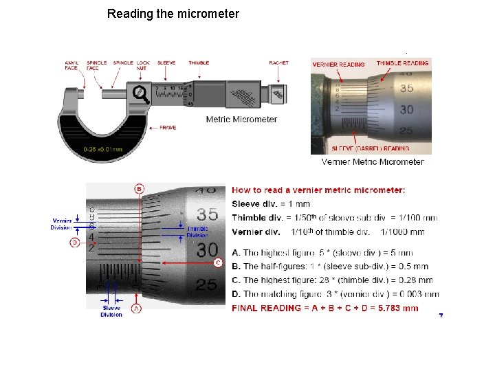 Reading the micrometer 